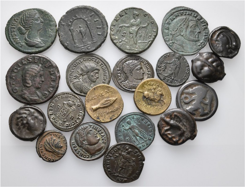 A lot containing 20 bronze coins. Includes: Celtic, Greek and Roman Imperial. Fi...