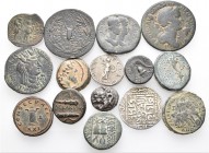 A lot containing 3 silver and 12 bronze coins. Includes: Greek, Roman Provincial, Roman Imperial, Islamic. Fine to very fine. LOT SOLD AS IS, NO RETUR...