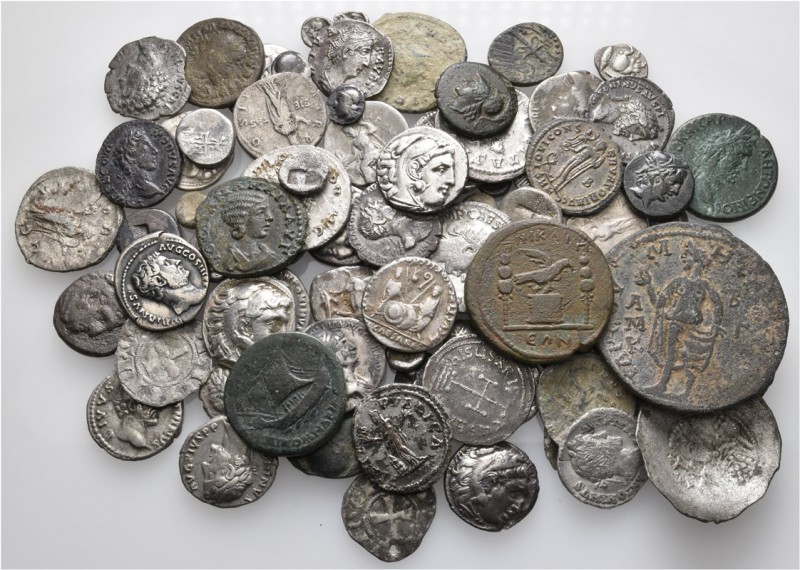 A lot containing 80 silver and 10 bronze coins. Includes: Greek, Roman Provincia...