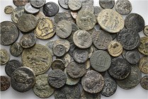 A lot containing 78 bronze coins. Includes: Greek and Roman Provincial bronzes. Fine to very fine. LOT SOLD AS IS, NO RETURNS. 78 coins in lot.