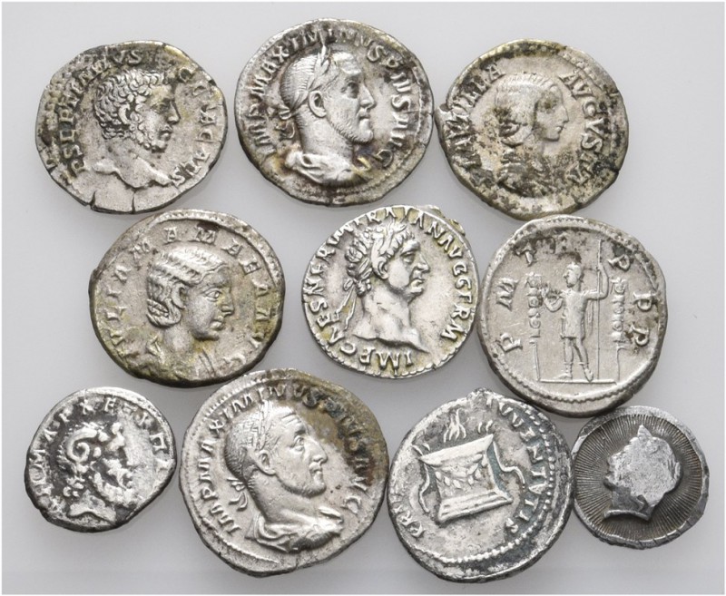 A lot containing 10 silver coins. Includes: Roman Provincial, Roman Imperial coi...