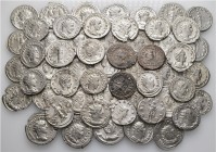 A lot containing 56 silver coins. Includes: antoniniani of Elagabalus (1), Gordian III (7), Philip I (15), Trajan Decius (1), Trebonianus Gallus (2), ...