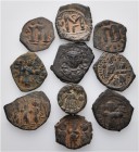 A lot containing 10 bronze coins. Includes: Arabo-Byzantine. Fine to very fine. LOT SOLD AS IS, NO RETURNS. 10 coins in lot.