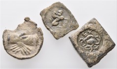 A lot containing 3 lead tesserae. Fine to very fine. LOT SOLD AS IS, NO RETURNS. 3 tesserae in lot.