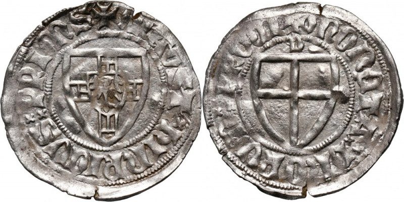 Zakon Krzyżacki, Henryk I von Plauen 1410–1414, szeląg, z literą 'D' nad tarczą,...