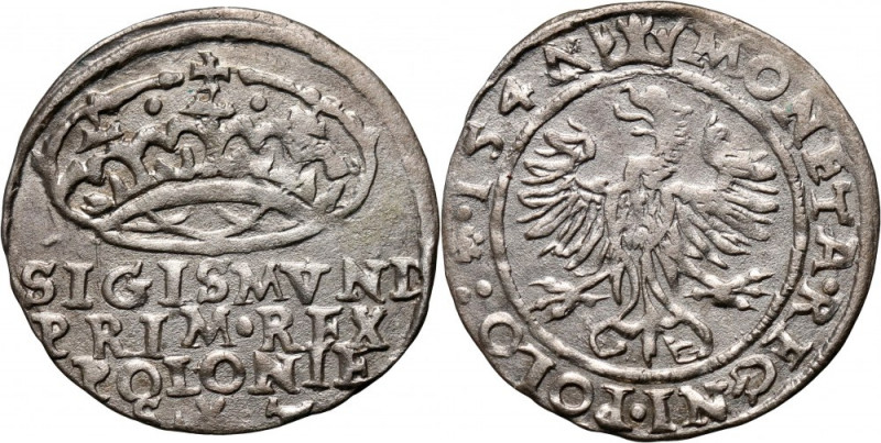 Zygmunt I Stary, grosz 1547, Kraków, leżąca cyfra 7 w dacie Atrakcyjny egzemplar...