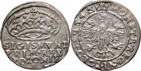 Zygmunt I Stary, grosz 1547, Kraków, leżąca cyfra 7 w dacie