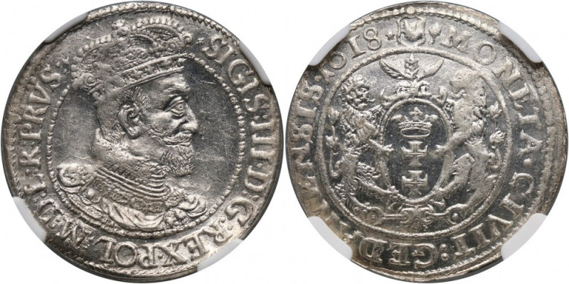 Zygmunt III Waza, ort 1618, Gdańsk Rzadsza odmiana z liściem klonu rozpoczynając...
