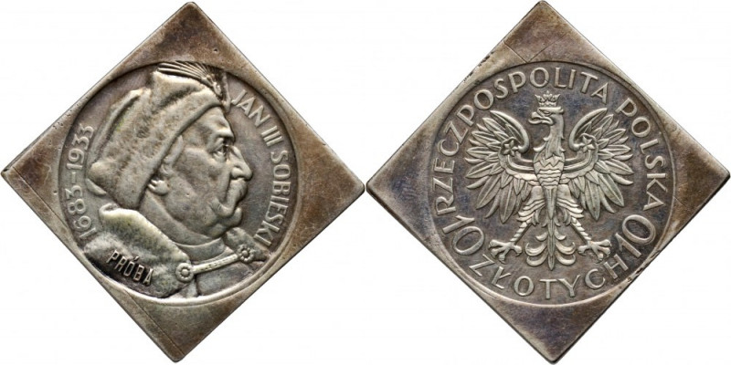 II RP, 10 złotych 1933, Warszawa, Jan III Sobieski, PRÓBA, klipa Srebro. Wymiary...