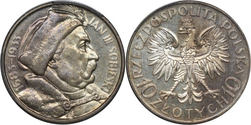 II RP, 10 złotych 1933, Warszawa, Jan III Sobieski, STEMPEL LUSTRZANY, Ex-Karolk...