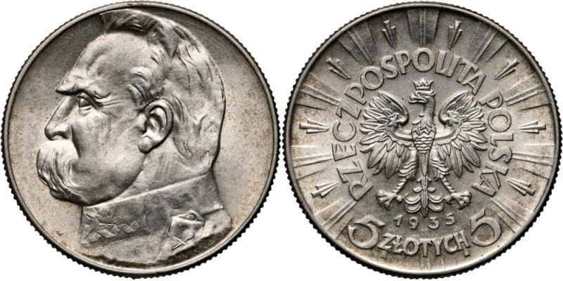 II RP, 5 złotych 1935, Warszawa, Józef Piłsudski Piękny egzemplarz w delikatnej,...