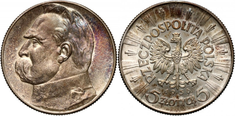 II RP, 5 złotych 1936, Warszawa, Józef Piłsudski Reference: Parchimowicz 118c
G...