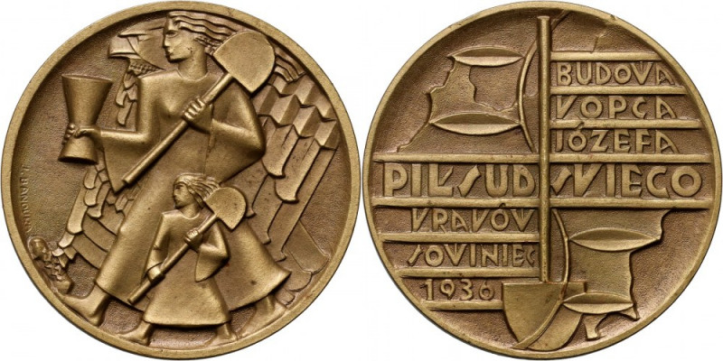 II RP, medal z 1936 roku, Budowa Kopca Józefa Piłsudskiego w Krakowie Autorstwa ...