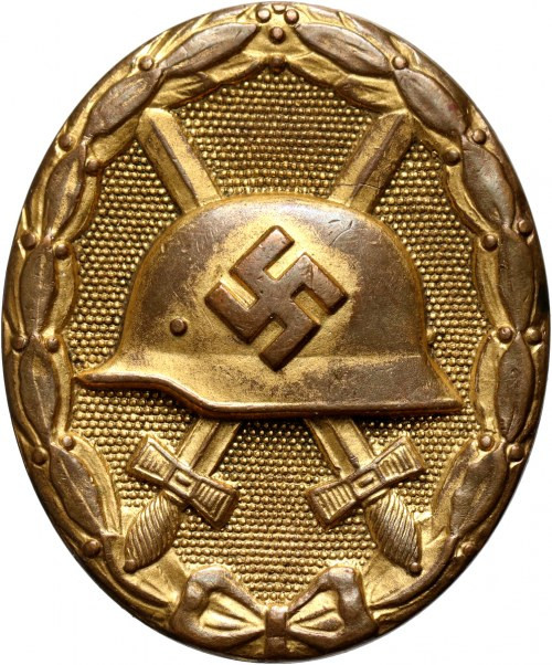 Germany, Third Reich, Gold Wound Badge 1939 Gilded tombac. Dimensions 37 x 43 mm...