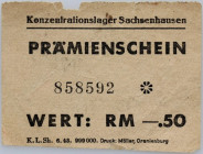 Germany, World War II, Sachsenhausen concentration camp voucher 0.50 mark