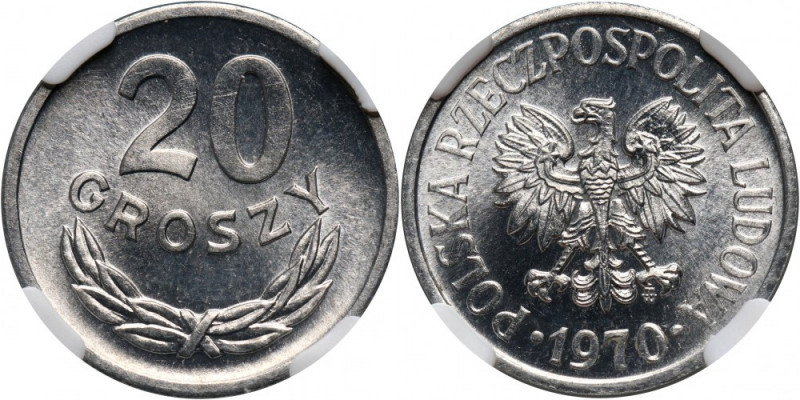 PRL, 20 groszy 1970 Pięknie zachowane.
Reference: Parchimowicz 208j
Grade: NGC...