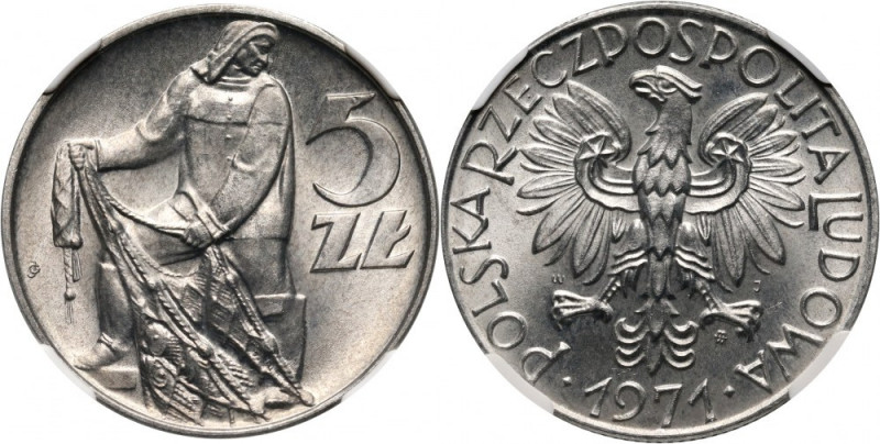 PRL, 5 złotych 1971, Rybak Rzadszy rocznik w menniczym stanie. Reference: Parchi...