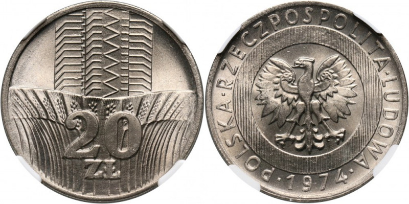 PRL, 20 złotych 1974, Wieżowiec i kłosy Pięknie zachowane. Reference: Parchimowi...