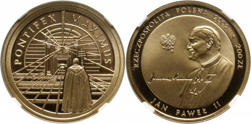 III RP, 200 złotych 2002, Jan Paweł II, Pontifex Maximus Złoto. Najwyższa możliw...