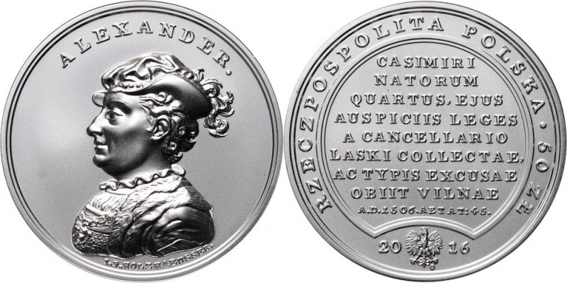 III RP, Skarby Stanisława Augusta, 50 złotych 2016, Aleksander Jagiellończyk W z...