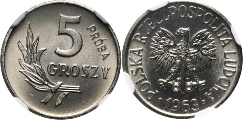 PRL, 5 groszy 1963, PRÓBA, nikiel Nakład: 500 szt. Reference: Parchimowicz P204b...