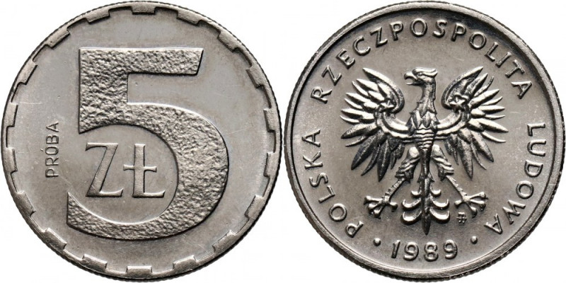 PRL, 5 złotych 1989, PRÓBA, nikiel Nakład: 500 szt. Reference: Parchimowicz P234...