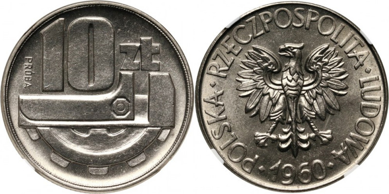 PRL, 10 złotych 1960, Klucz i koło zębate, PRÓBA, nikiel Nakład: 500 sztuk. Refe...