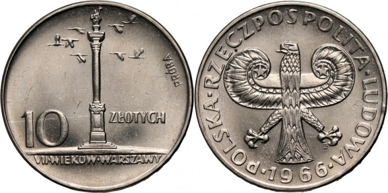 PRL, 10 złotych 1966, Kolumna Zygmunta - 'mała' Kolumna, PRÓBA, nikiel Nakład: 5...
