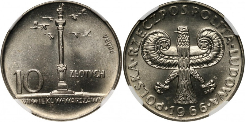 PRL, 10 złotych 1966, Kolumna Zygmunta - 'mała' Kolumna, PRÓBA, nikiel Nakład: 5...