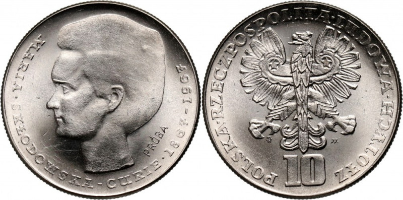 PRL, 10 złotych 1967, Maria Skłodowska-Curie, PRÓBA, nikiel Nakład: 500 szt. Ref...
