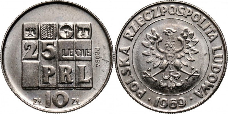 PRL, 10 złotych 1969, 25 - lecie PRL, PRÓBA, nikiel Nakład: 500 szt. Reference: ...