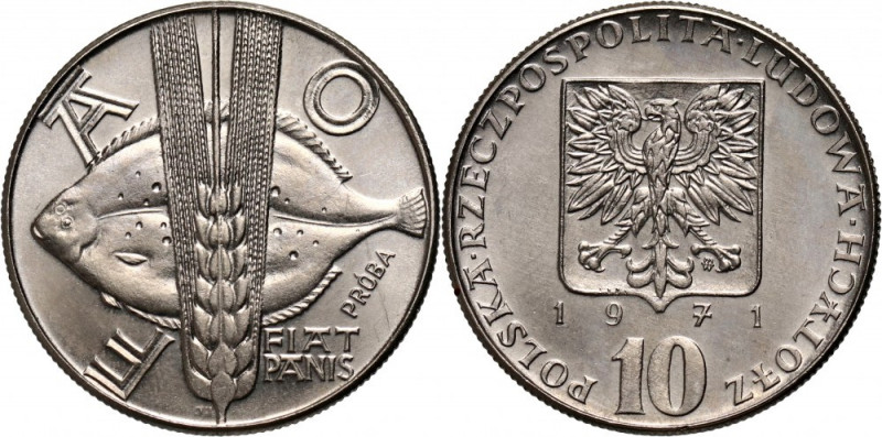 PRL, 10 złotych 1971, FAO, PRÓBA, nikiel Nakład: 500 szt. Reference: Parchimowic...
