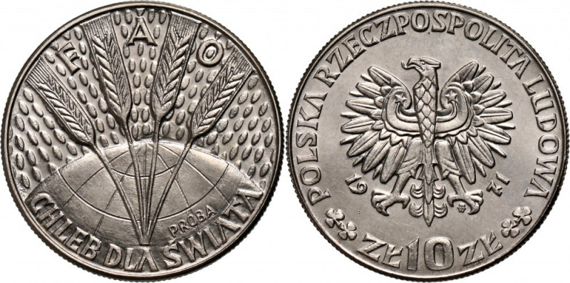 PRL, 10 złotych 1971, FAO - Chleb dla świata, PRÓBA, nikiel Nakład: 500 szt. Ref...