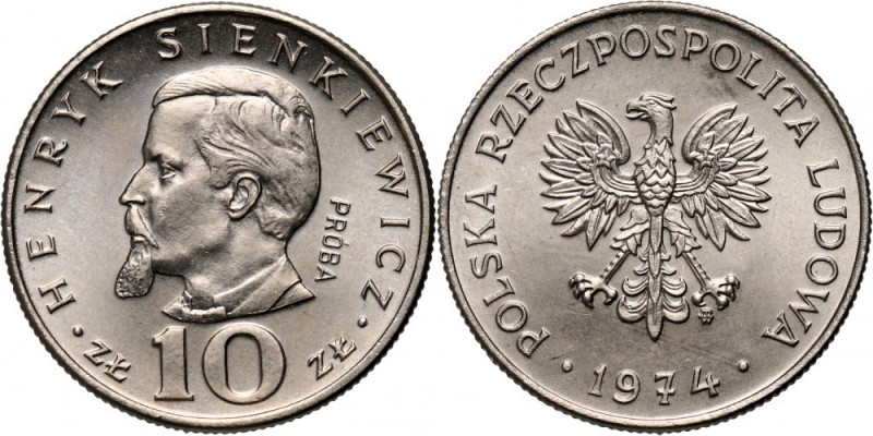 PRL, 10 złotych 1974, Henryk Sienkiewicz, PRÓBA, nikiel Nakład: 500 szt. Referen...