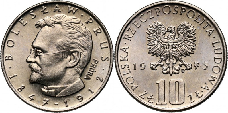 PRL, 10 złotych 1975, Bolesław Prus, PRÓBA, nikiel Nakład: 500 szt. Reference: P...