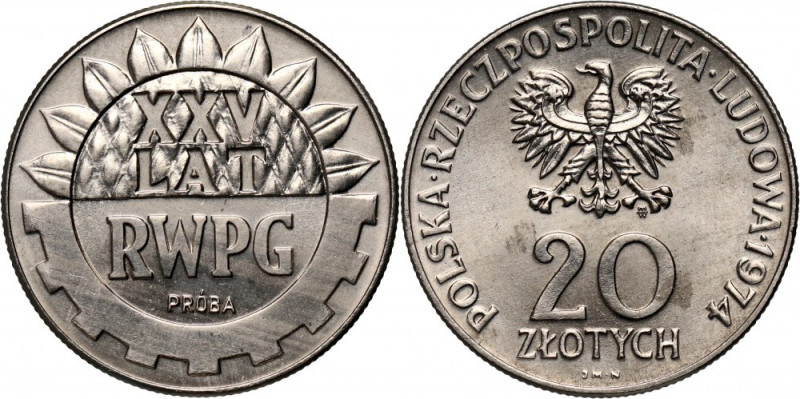 PRL, 20 złotych 1974, XXV lat RWPG, PRÓBA, nikiel Nakład: 500 szt. Reference: Pa...
