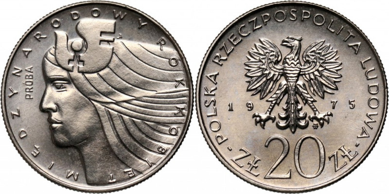 PRL, 20 złotych 1975, Międzynarodowy Rok Kobiet, PRÓBA, nikiel Nakład: 500 szt. ...