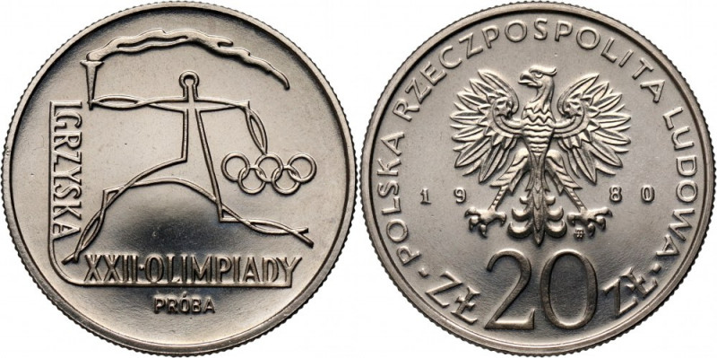 PRL, 20 złotych 1980, Igrzyska XXII Olimpiady, PRÓBA, nikiel Nakład: 500 szt. Re...