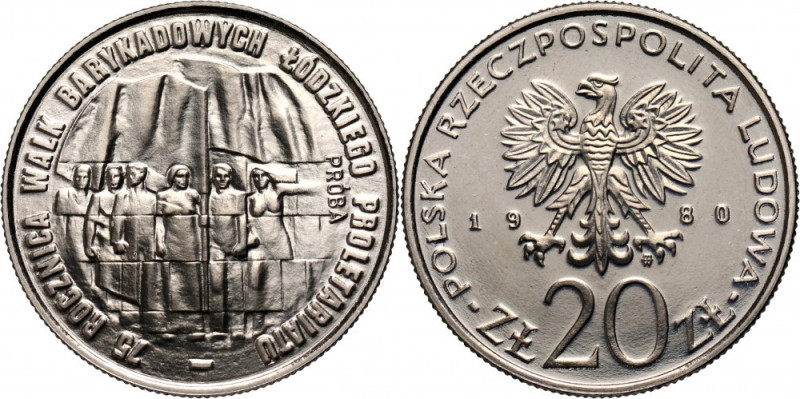 PRL, 20 złotych 1980, Walki barykadowe, PRÓBA, nikiel Nakład: 500 szt. Reference...
