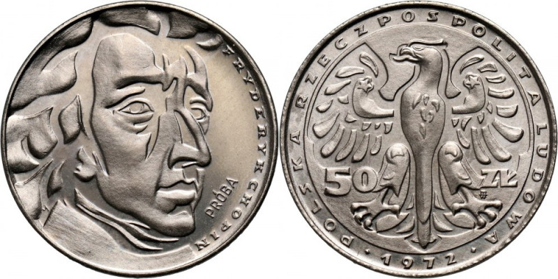 PRL, 50 złotych 1972, Fryderyk Chopin, PRÓBA, nikiel Nakład: 500 szt. Reference:...