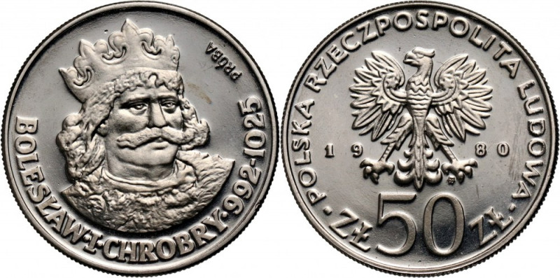 PRL, 50 złotych 1979, Bolesław I Chrobry, PRÓBA, nikiel Nakład: 500 szt. Referen...