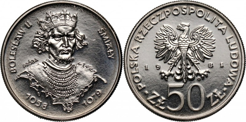 PRL, 50 złotych 1981, Bolesław II Śmiały, PRÓBA, nikiel Nakład: 500 szt. Referen...