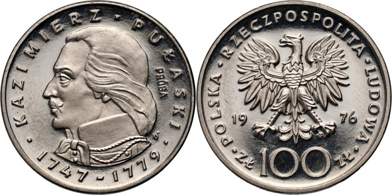 PRL, 100 złotych 1976, Kazimierz Pułaski, PRÓBA, nikiel Nakład: 500 szt. Referen...