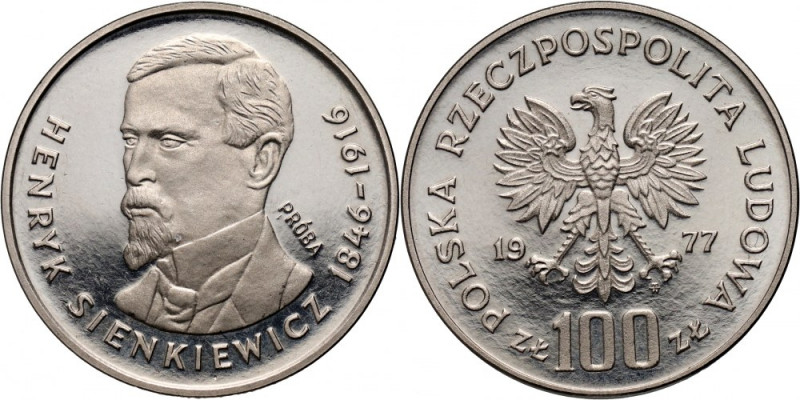 PRL, 100 złotych 1977, Henryk Sienkiewicz, PRÓBA, nikiel Nakład: 500 szt. Refere...