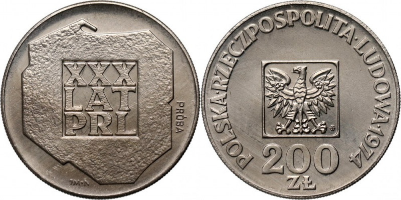 PRL, 200 złotych 1974, XXX lat PRL, PRÓBA, nikiel Nakład: 500 szt. Reference: Pa...