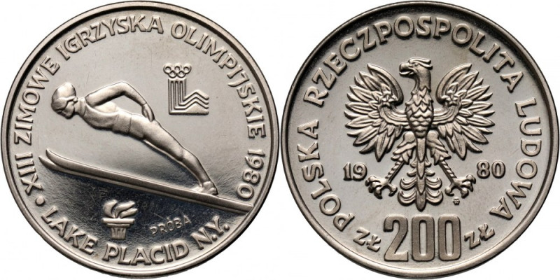 PRL, 200 złotych 1980, Igrzyska Olimpijskie w Lake Placid, PRÓBA, nikiel Nakład:...