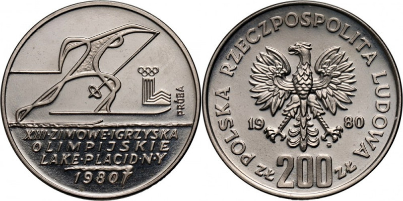 PRL, 200 złotych 1980, Igrzyska Olimpijskie w Lake Placid, PRÓBA, nikiel Nakład:...