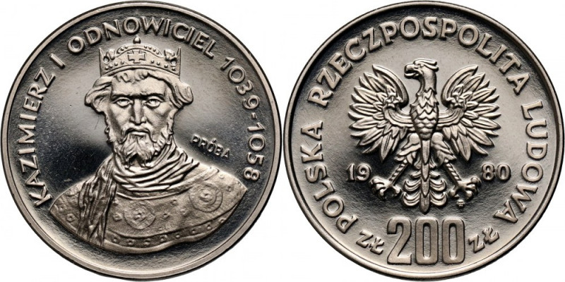 PRL, 200 złotych 1980, Kazimierz I Odnowiciel, PRÓBA, nikiel Nakład: 500 szt. Re...