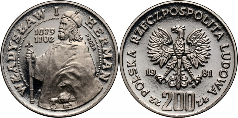 PRL, 200 złotych 1981, Władysław I Herman półpostać, PRÓBA, nikiel Nakład: 500 s...