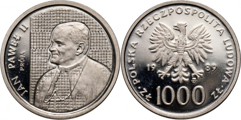 PRL, 1000 złotych 1989, Jan Paweł II, PRÓBA, nikiel Nakład: 500 szt. Reference: ...